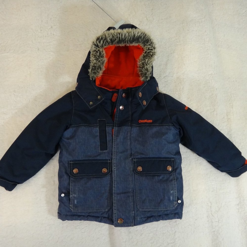 OSHKOSH B'GOSH CHILD 3T BLUE WINTER JACKET WITH FURRY HOOD & INNER LINER